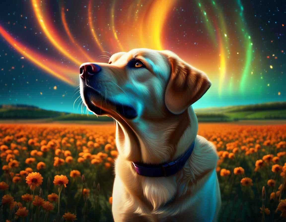 A Labrador looking up at the stars.