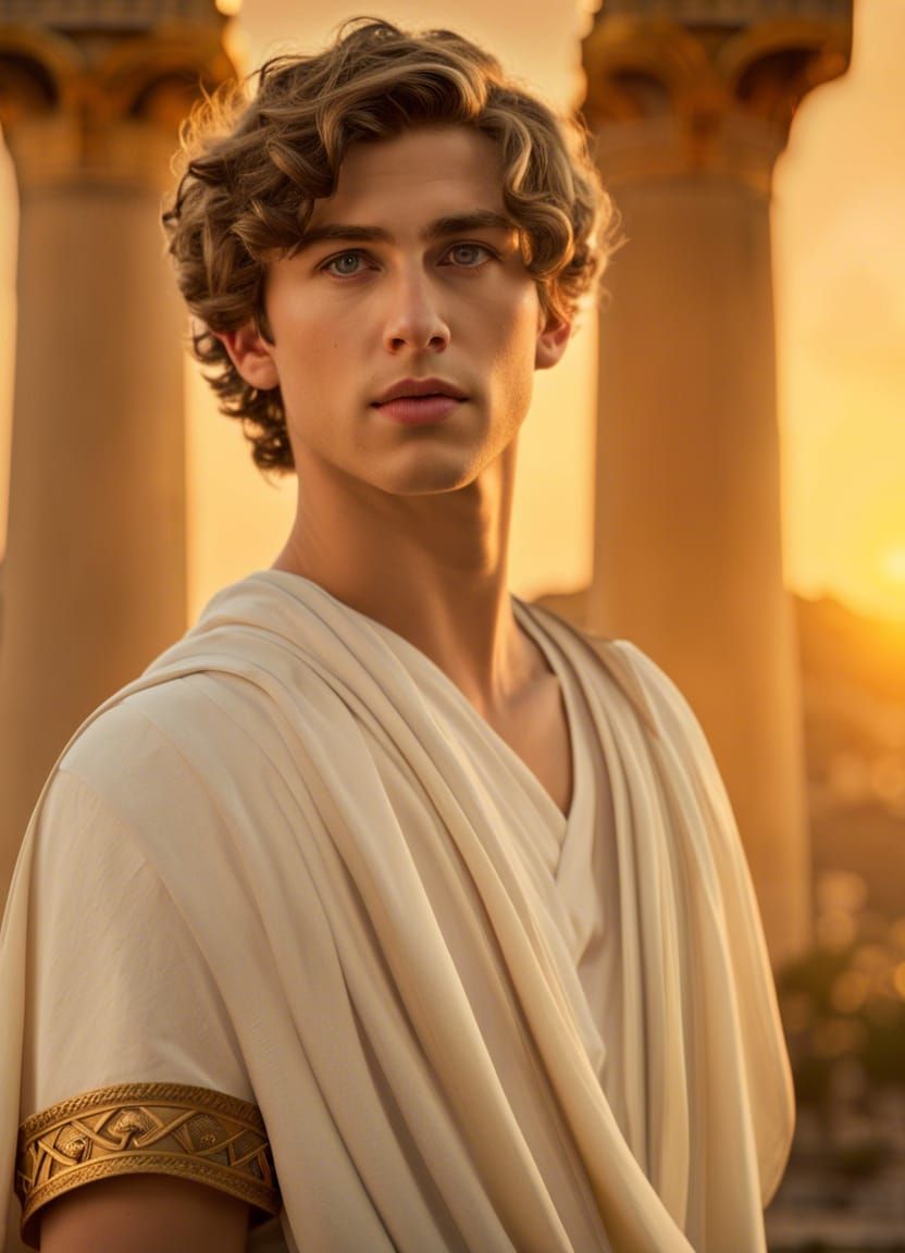 Greek Teenager at Sunset, Detailed Digital Art