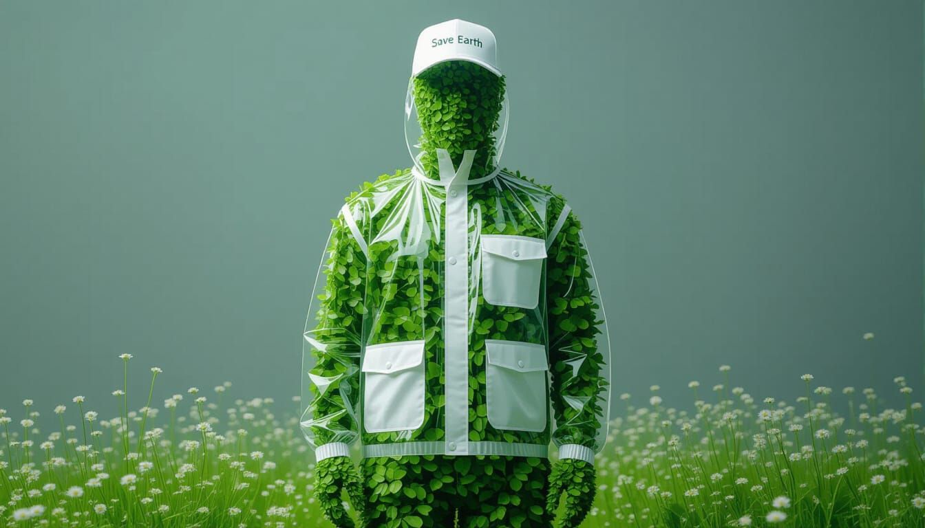 Nature Figure in Rain Jacket with Wildflowers