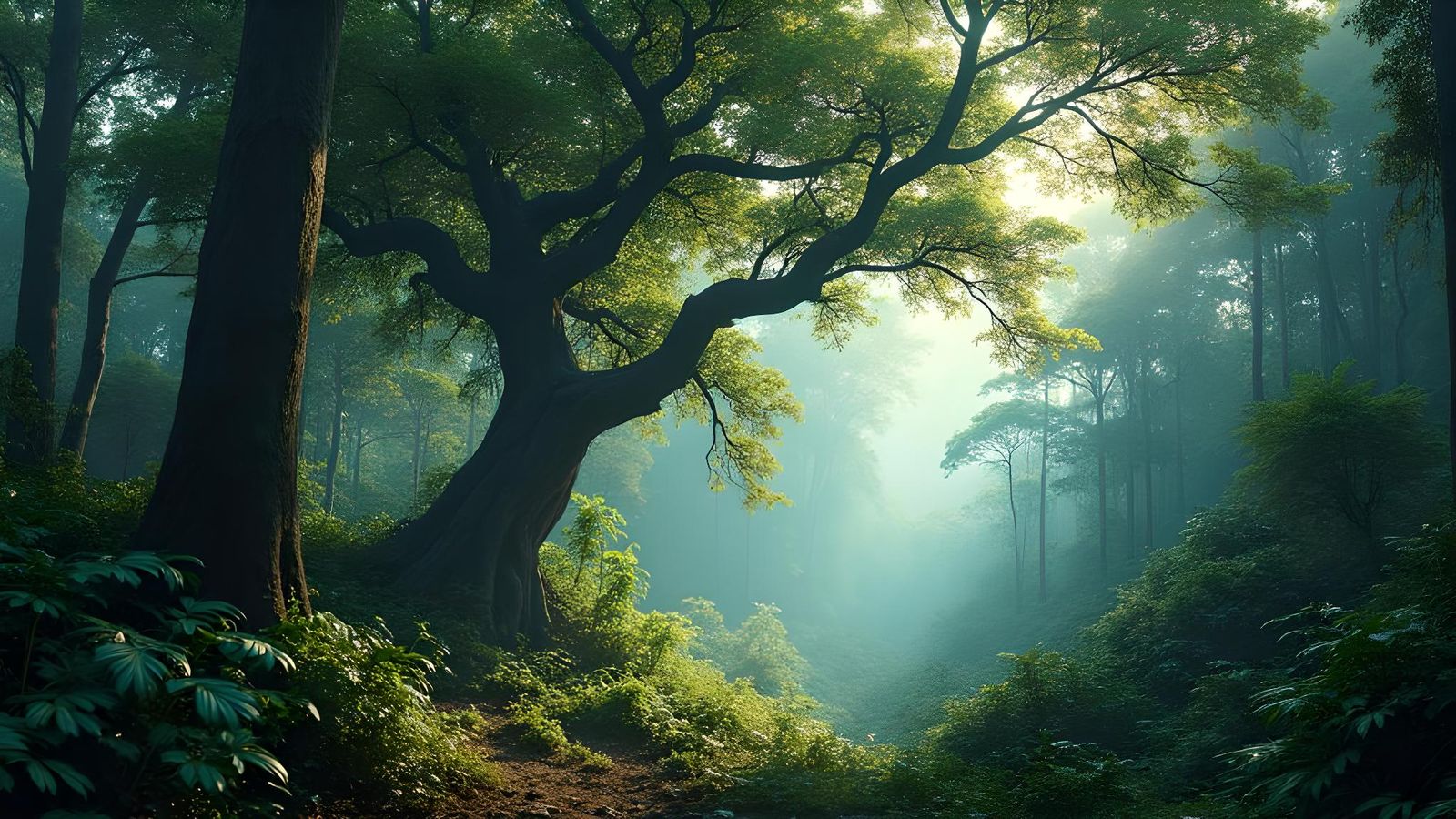 Lush Jungle Landscape in Pointillism Style