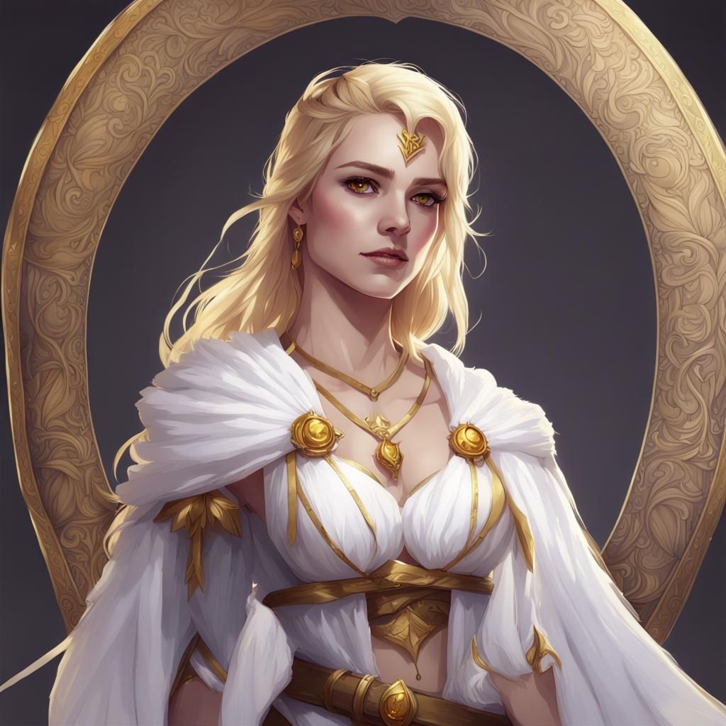 Aasimar Bard with Golden Eyes: Semi-Realistic Portrait