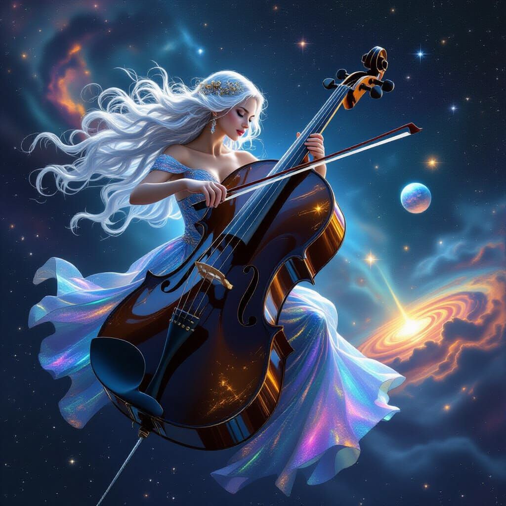 Cosmic Goddess Conducts Violin Orchestra in Space