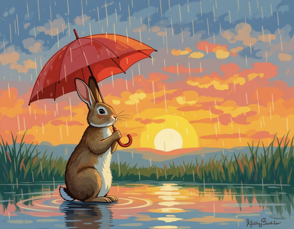 Rabbit in Summer Rain, Children's Illustration
