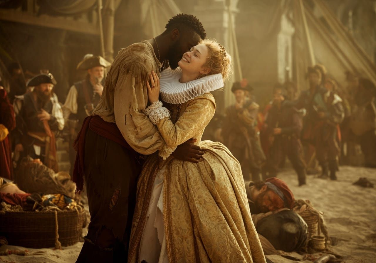 Passionate Embrace: Queen and Pirate, Rembrandt Lighting