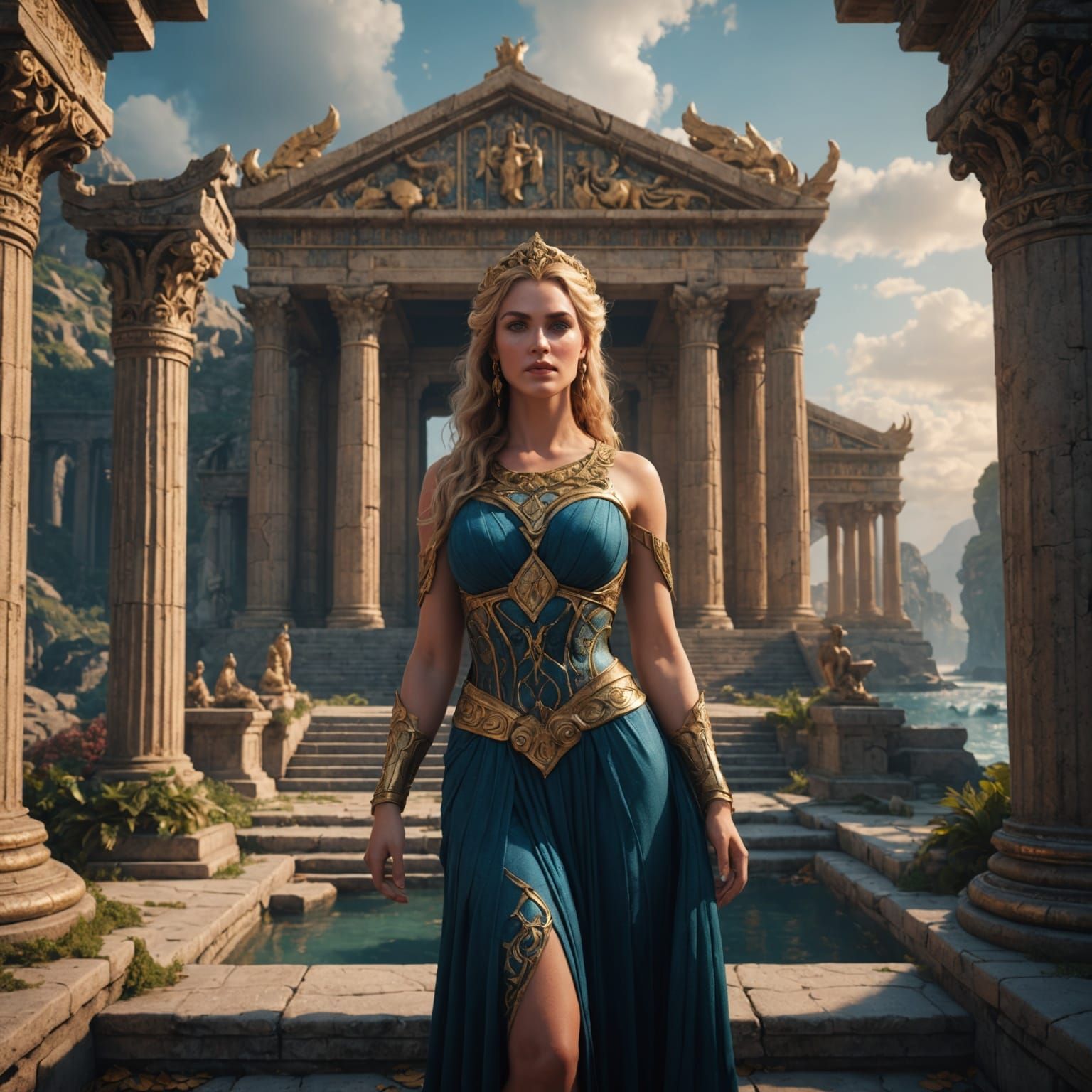 Aphrodite at the Temple: Detailed Matte Painting
