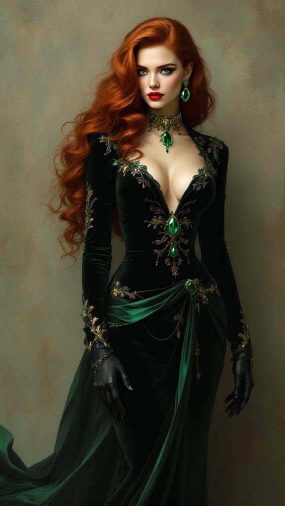 Ethereal Fantasy Woman in Velvet Gown