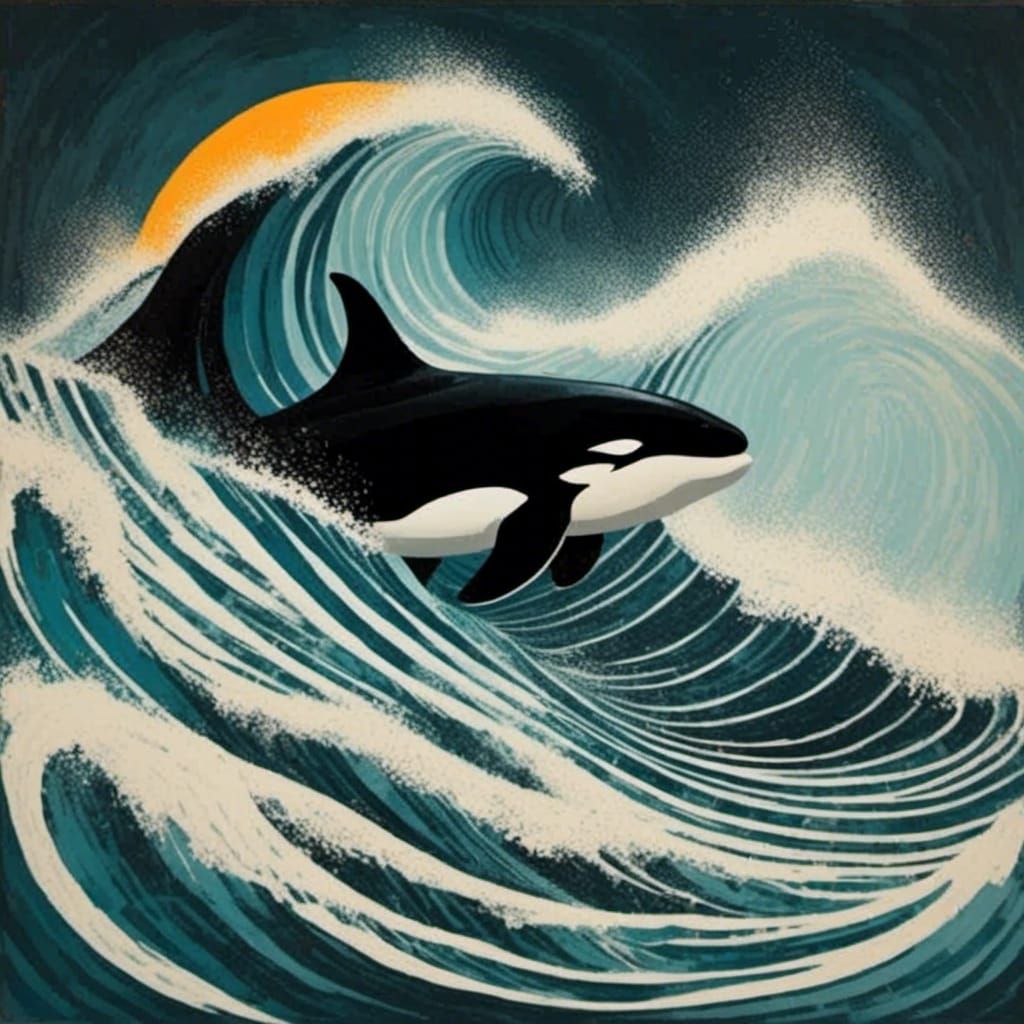 Killer Whale Surfing a Tidal Wave