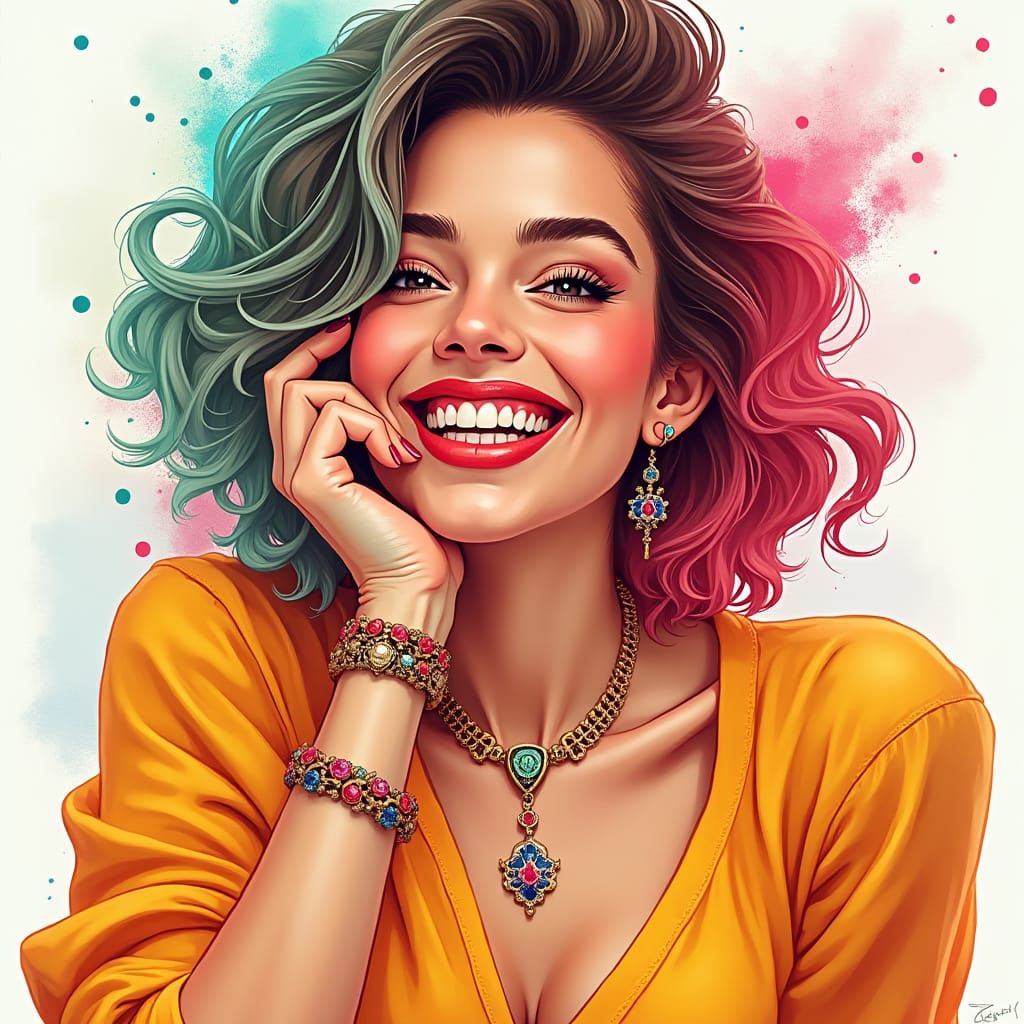 Colorful Woman in Playful, Vibrant Digital Illustration