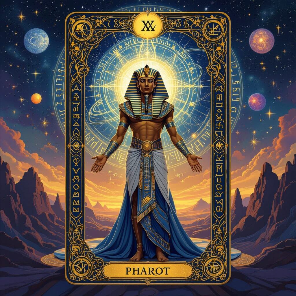 Pharaoh Tarot Card: Worlds & Runes in Dreamlike Style