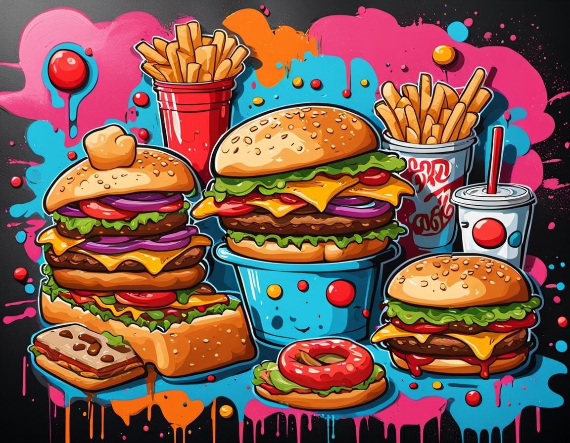 Fast Food Graffiti: Street Art Pop Cartoon