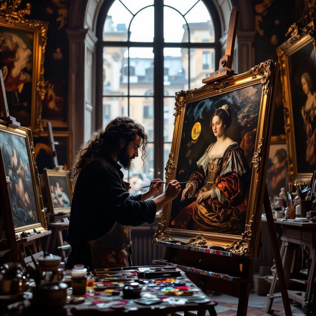 Artist Creates Extravagant Painting in Gallery