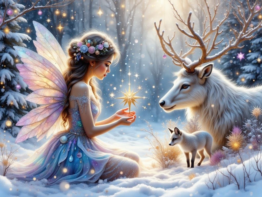 Magical Winter Forest Creatures Decorating Tree