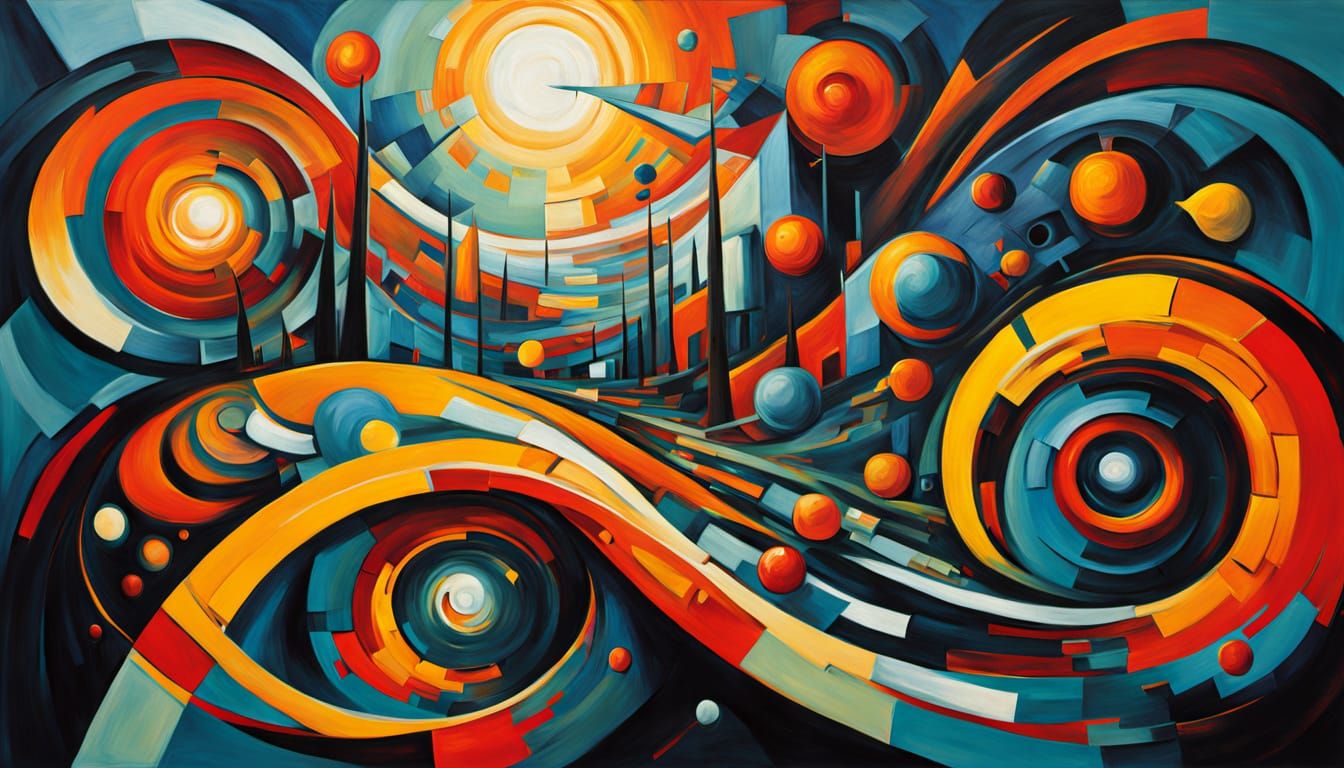 Vibrant Cubist Oil Painting in Neo-Expressionist Style