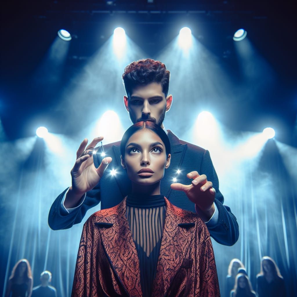 Stage Hypnotist Mesmerizes Young Woman: Hyperrealistic Image