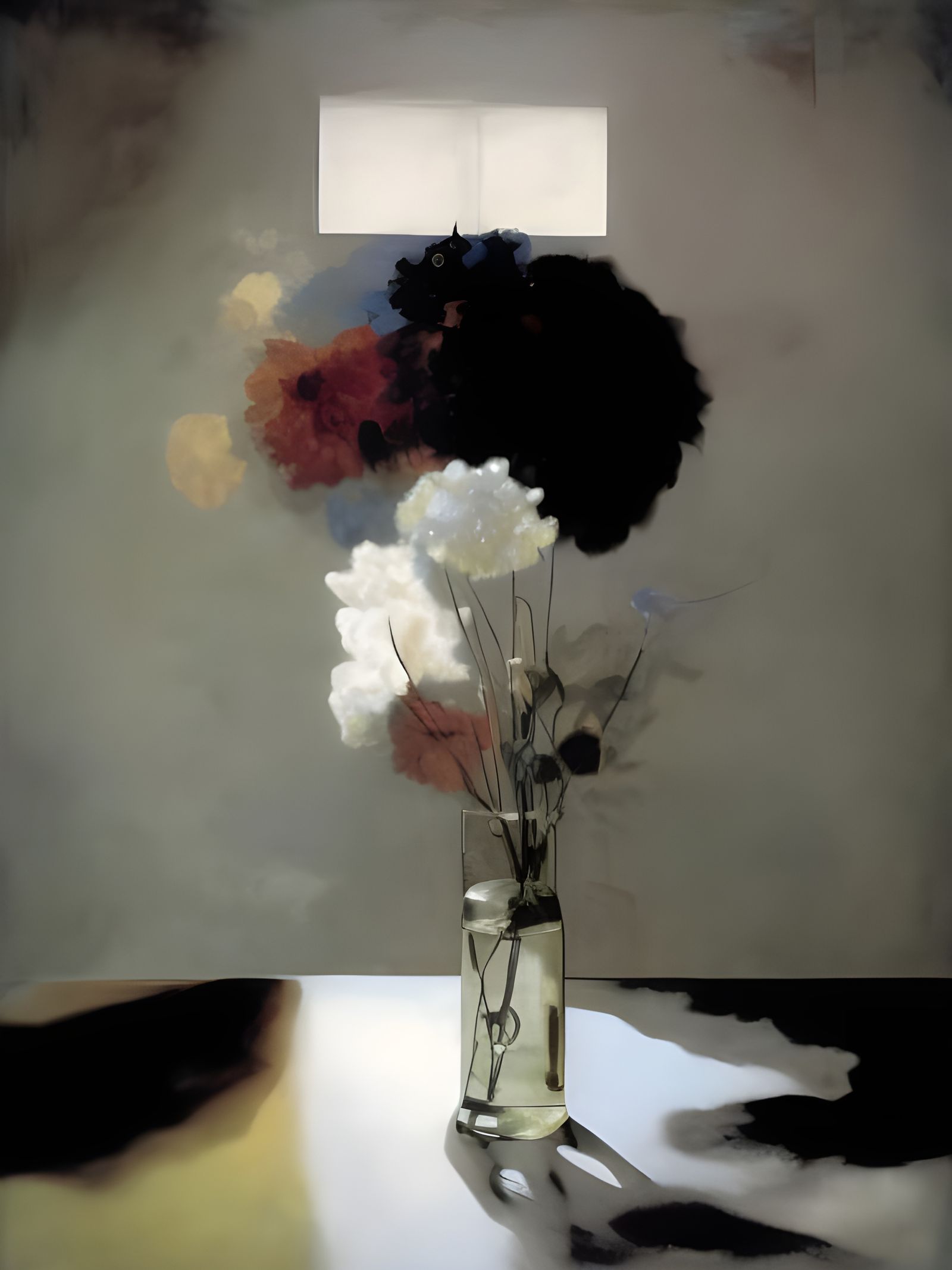 Hyperrealist Flowers in Copper Bucket, Pollock-Vermeer Style
