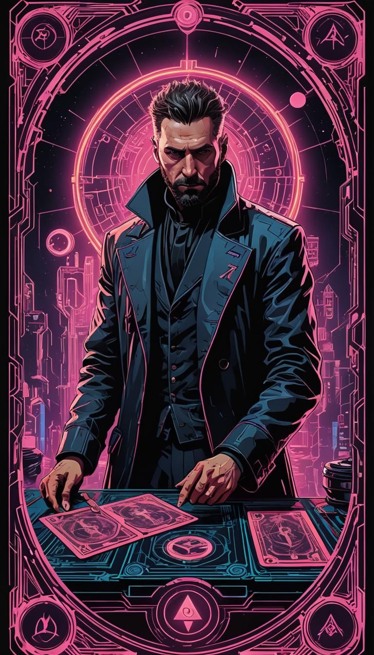 Magician Tarot Card: Cyberpunk 2099 Spiritual Detail