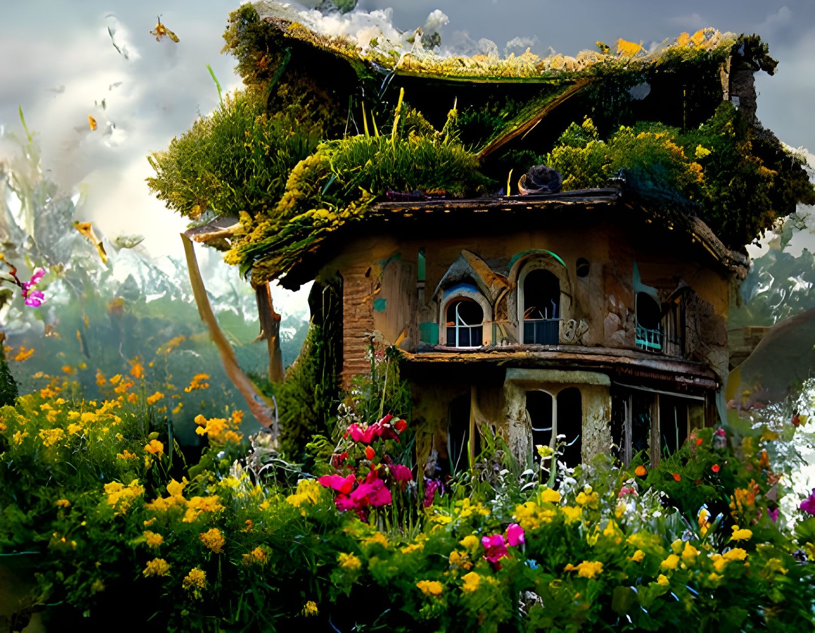 Hyperrealistic Overgrown House in Colorful Heath and Moorlan...