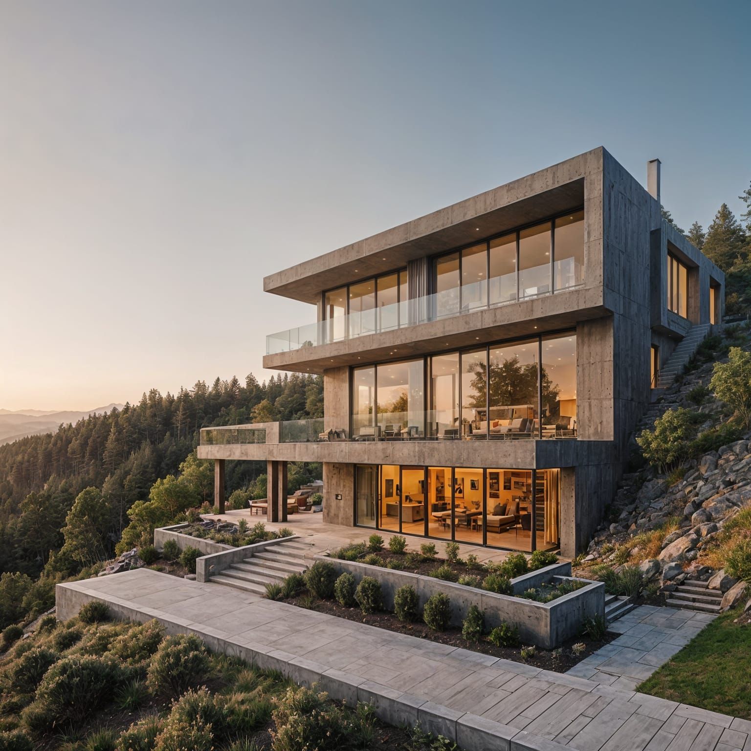Luxury Hillside Villa with Underground Tunnel at Sunset