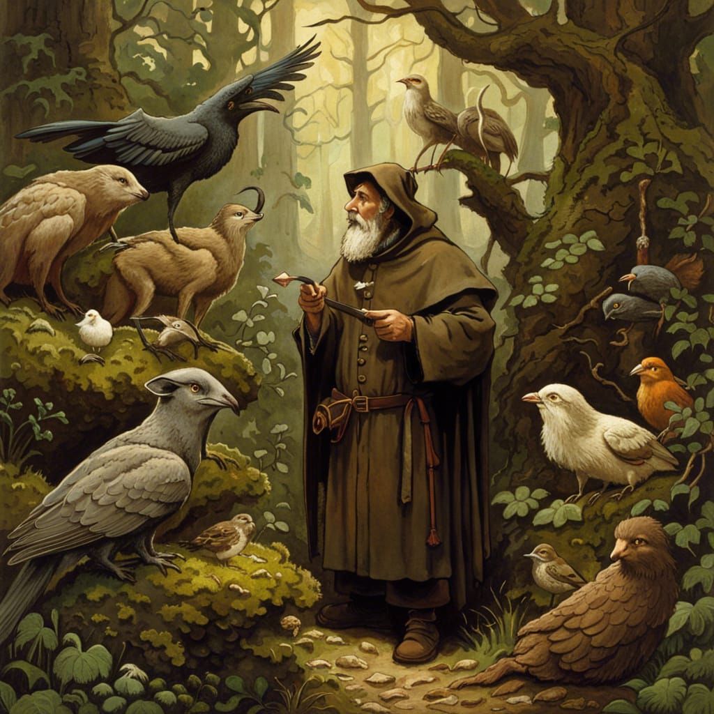 Francis of Assisi Preaches To Forest Creatures