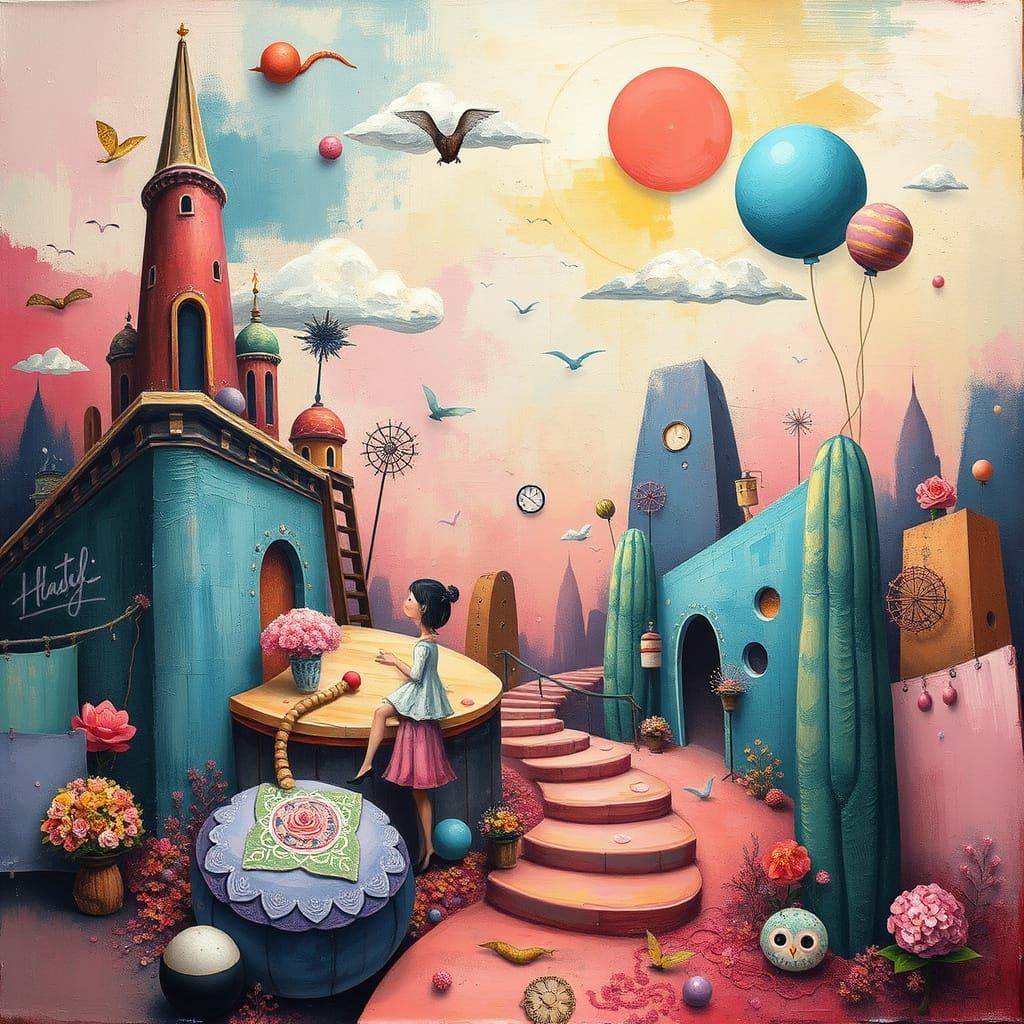 Surrealist Dreamscape in Vibrant Pastels