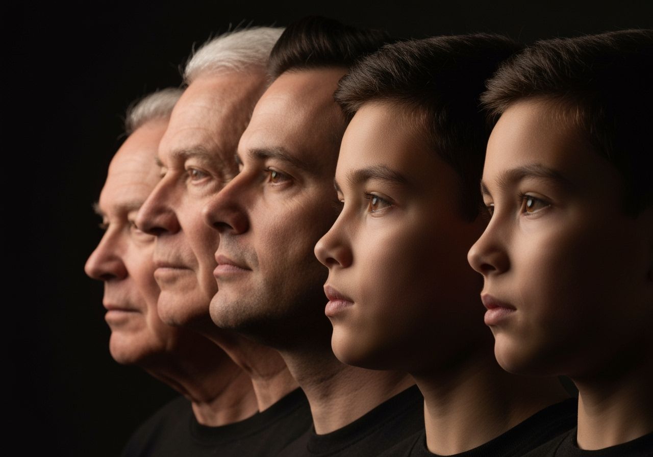 Family Studio Portrait: Grandfather, Father, Son Profile Vie...