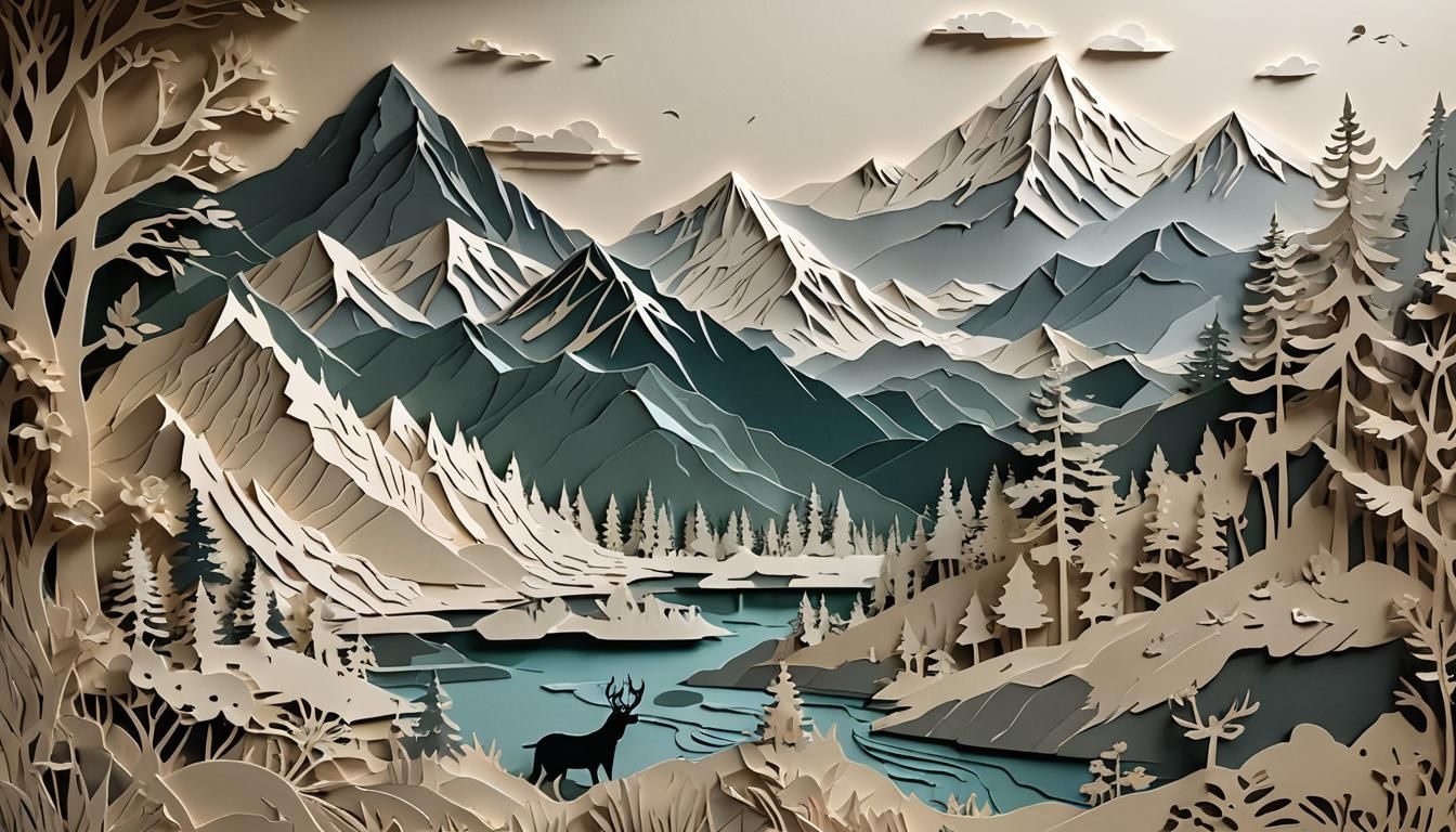 Intricate Paper-Cut Book Cover with Shadow Layers