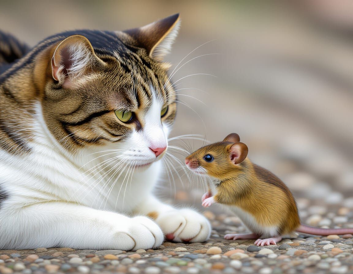 Friendly Cat and Mouse Scene