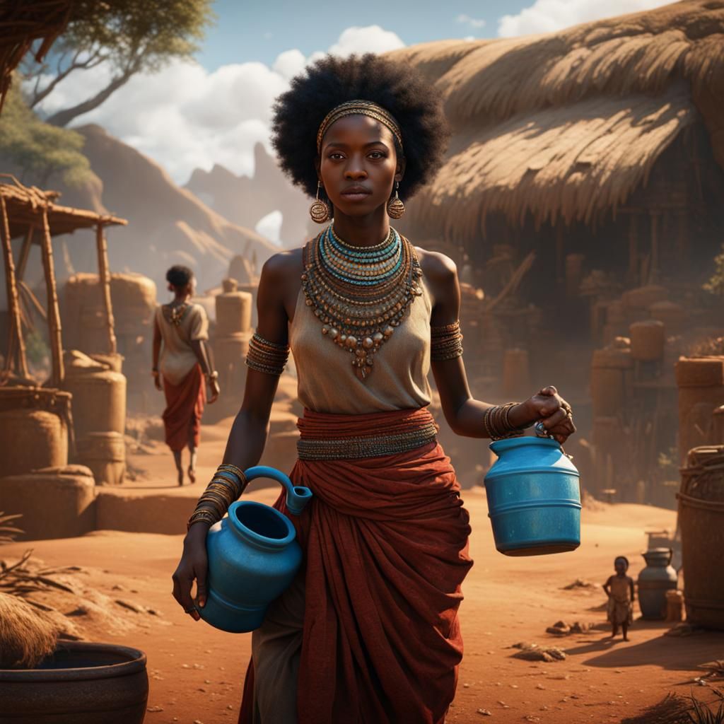 African Woman Carrying Water: Fantasy Concept Art
