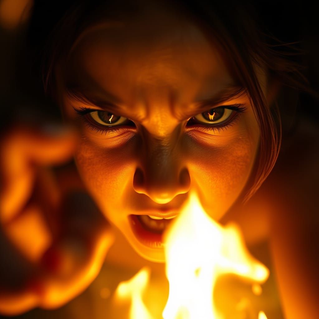Intense Portrait of a Girl with Fiery Gaze