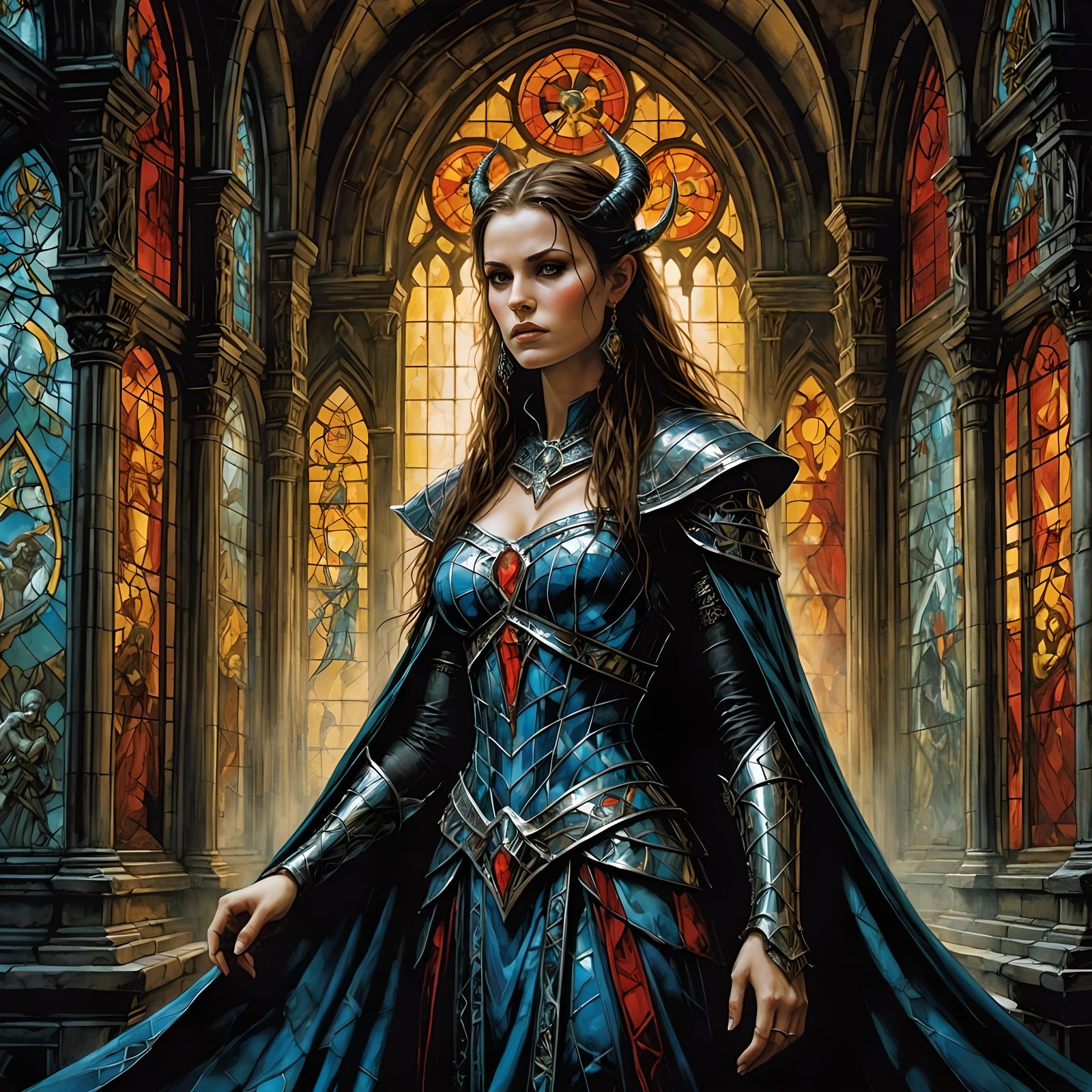 Priestess in Sinister Temple, Comic Book Style