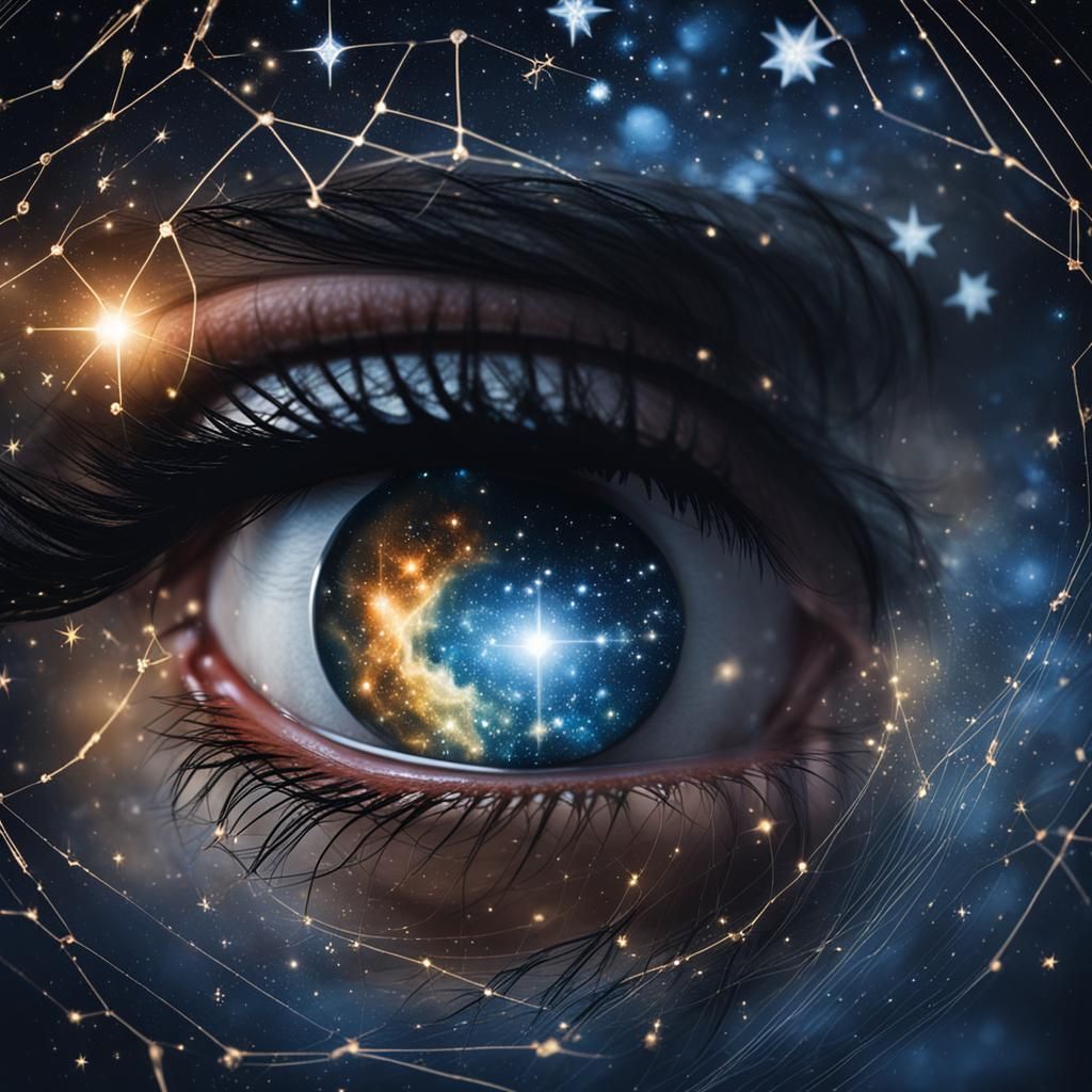 Constellation Reflection in Shadowy Portrait