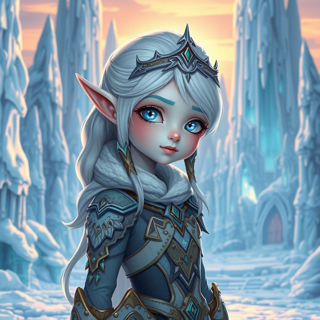 Ethereal Snow Elf in Majestic Winter Ice Palace