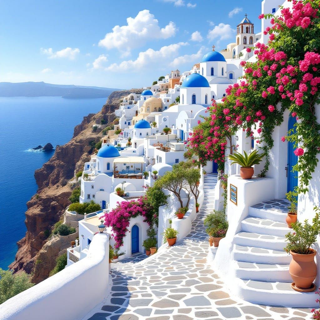 Santorini Houses in Idyllic Greek Island Paradise