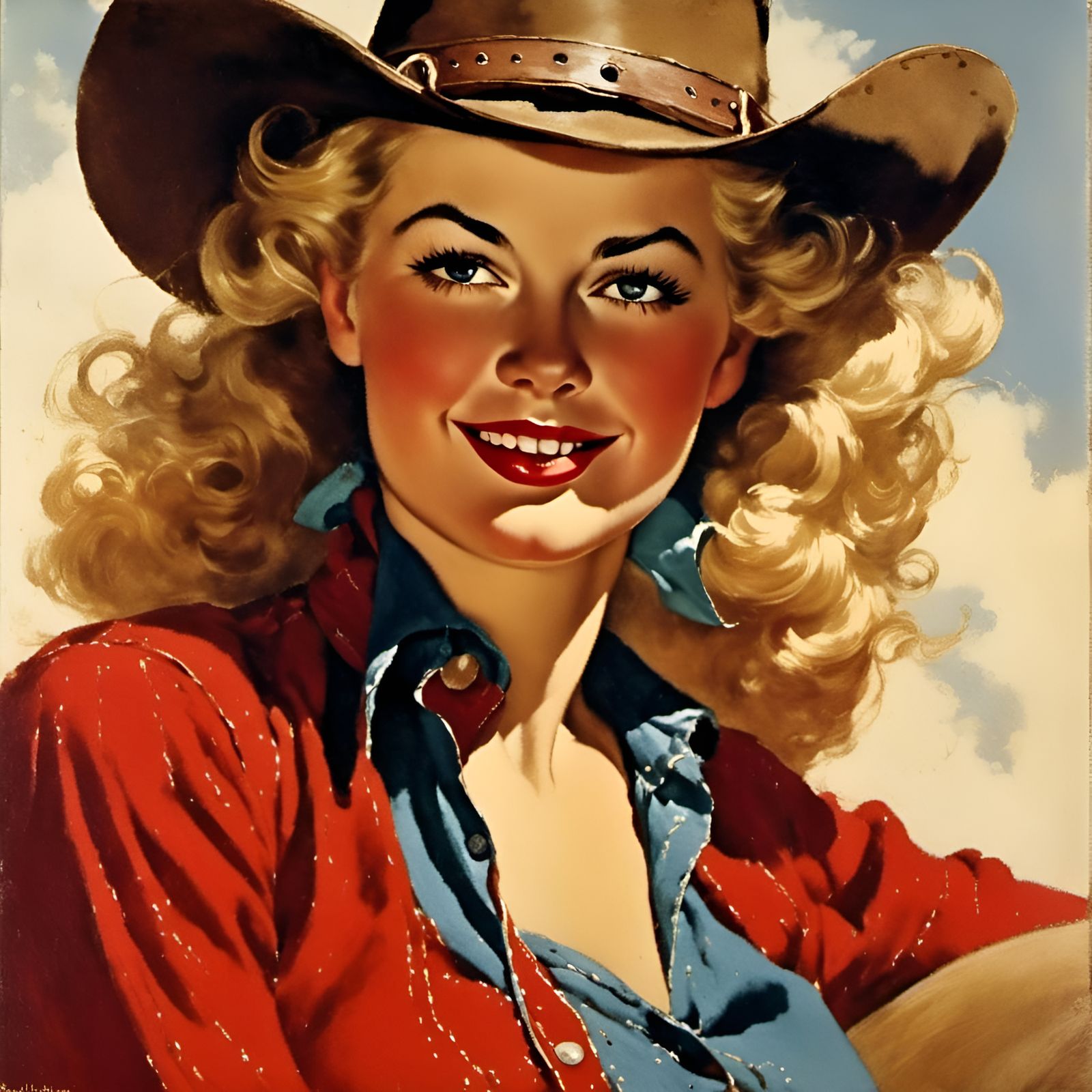 Femme Fatale Cowgirl in Vintage Pin-Up Style