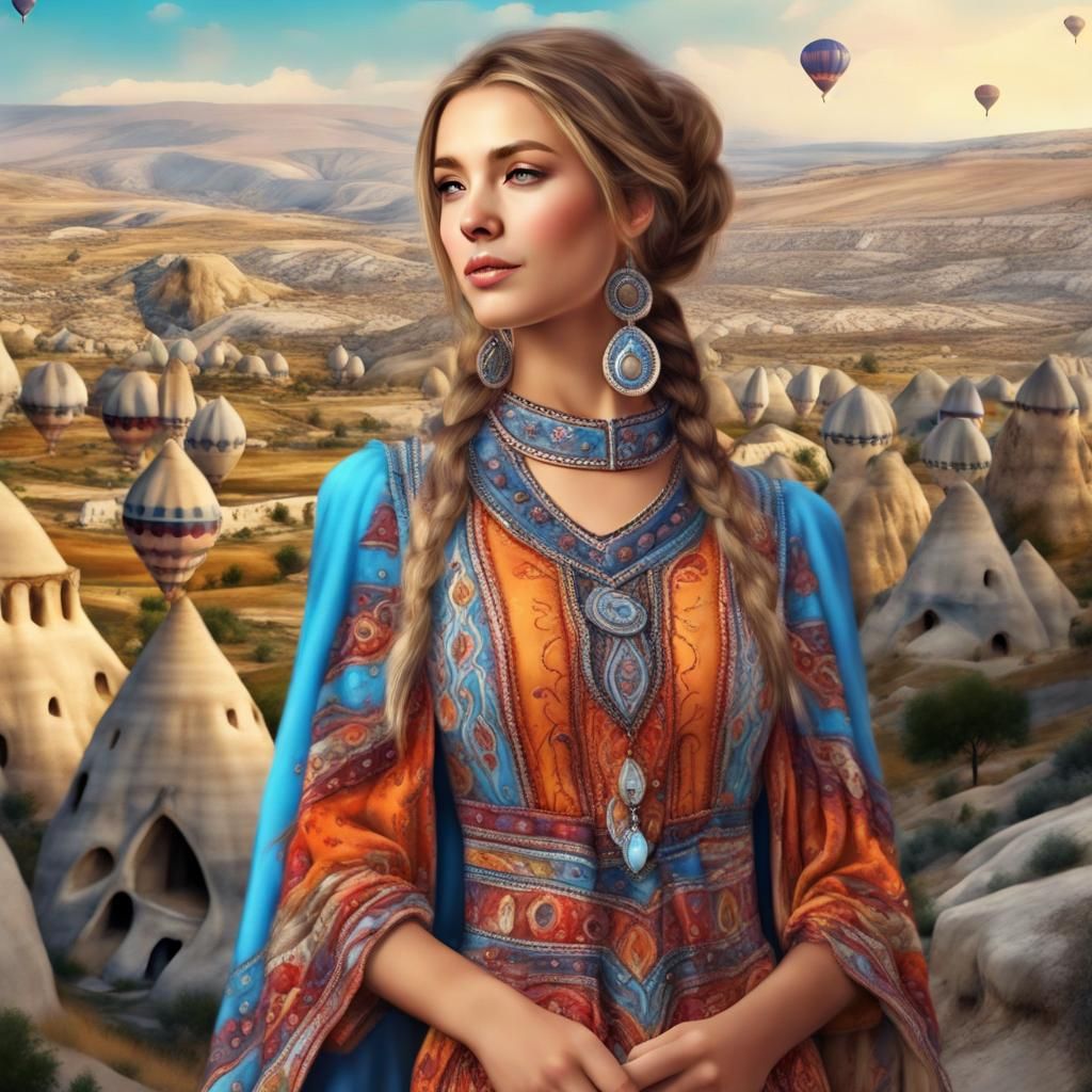 Girl in Anatolian Dress, Cappadocia Illustration