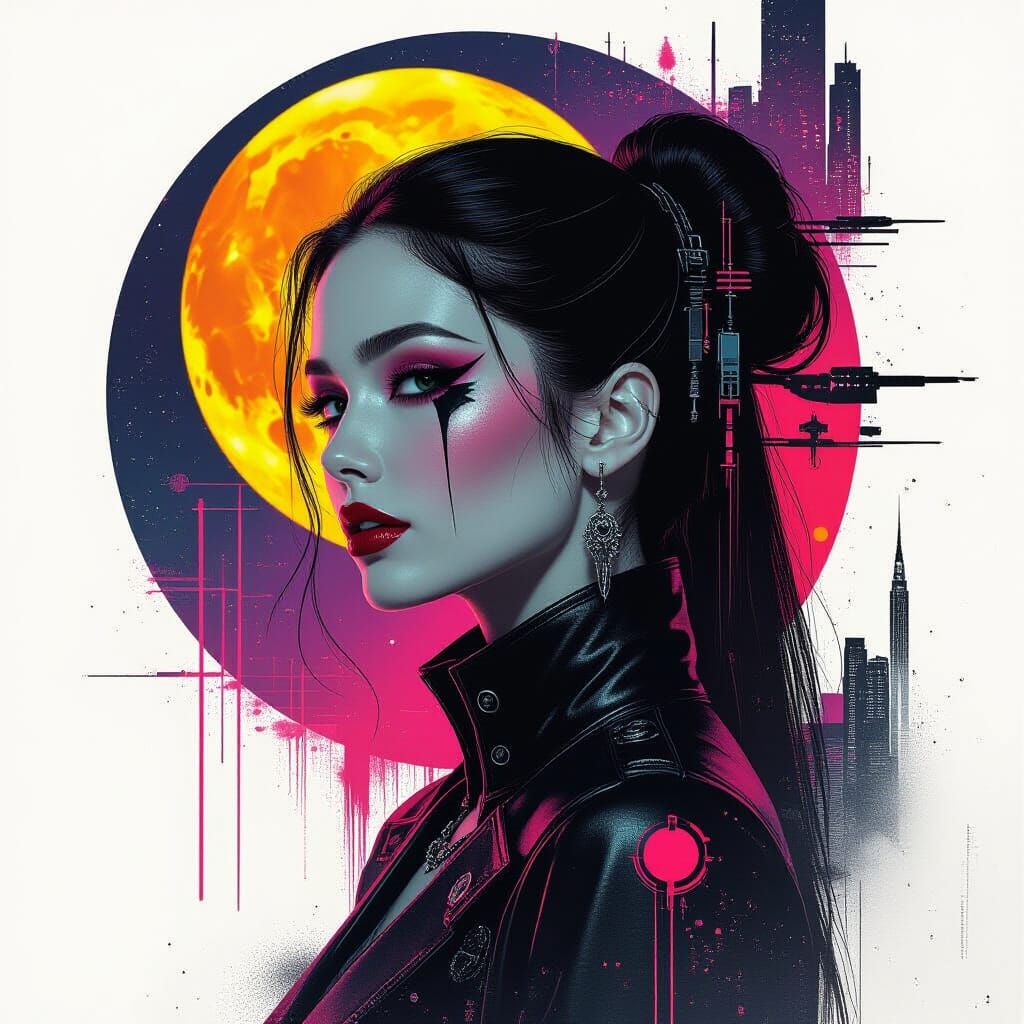 Luminous Gothic Moon Woman Collage