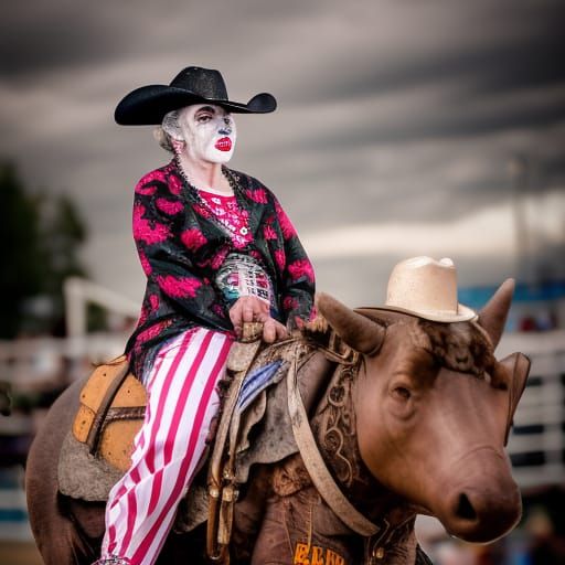 Old Lady Juggalo on a rodeo bull
