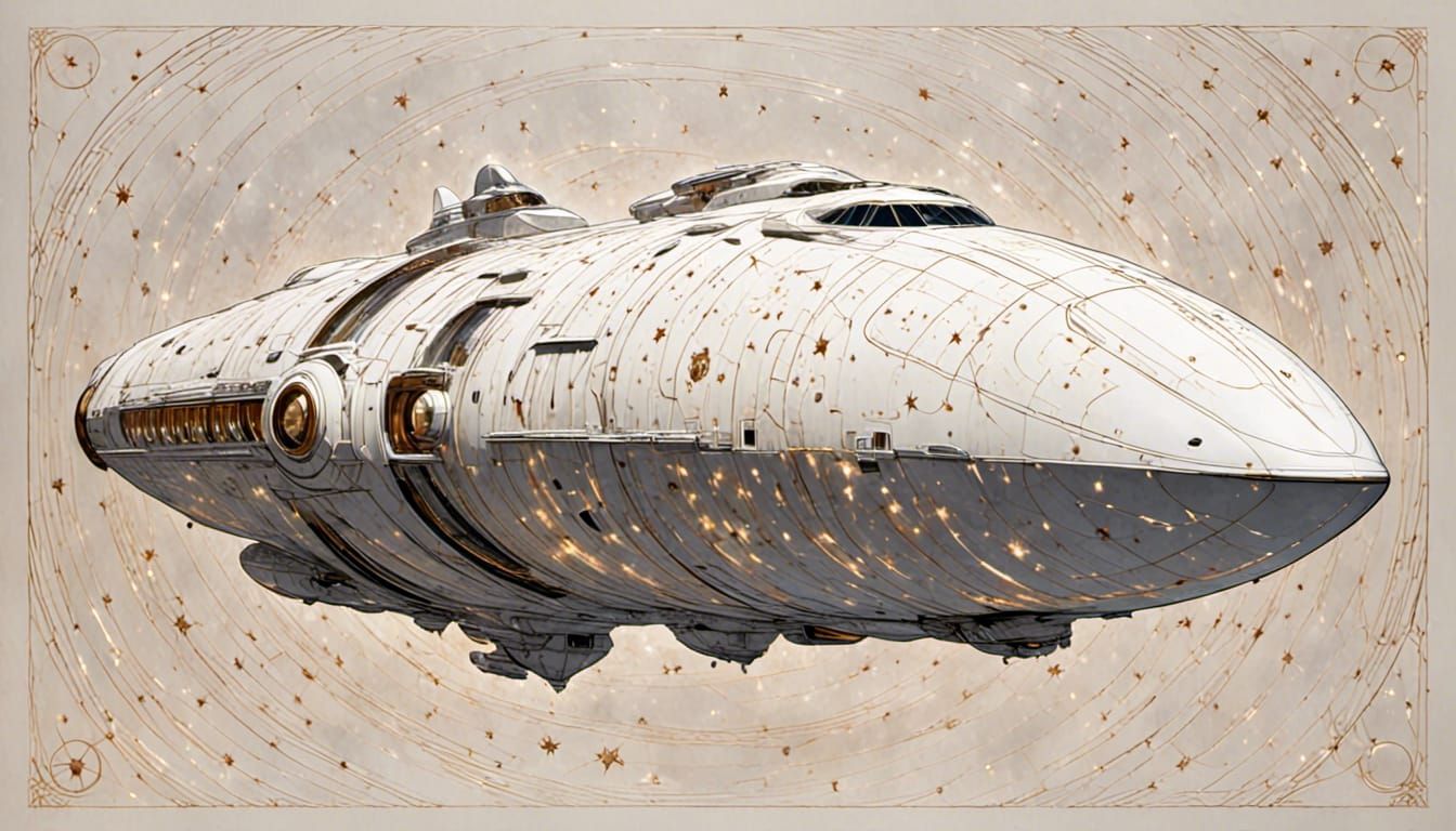 A sleek, white spacecraft designed with smooth, flowing line...