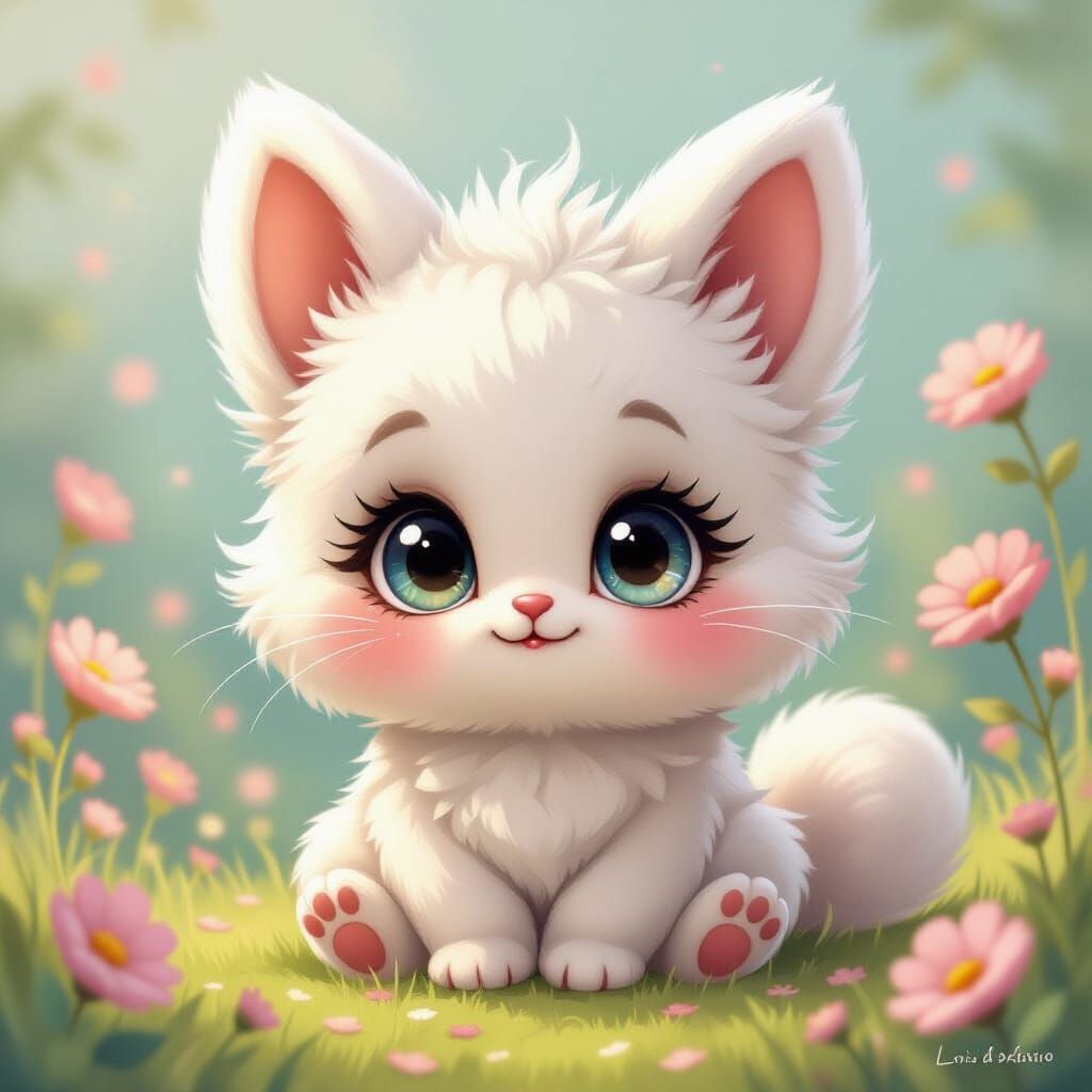 Whimsical Fluffy Creature in Pastel Dreamscape