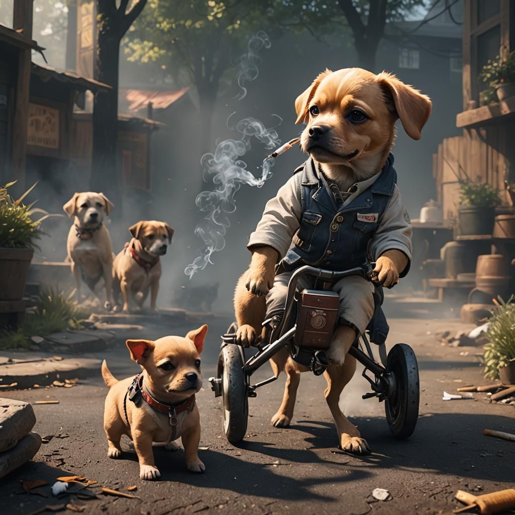 Hyperdetailed Baby Riding a Dog Concept Art