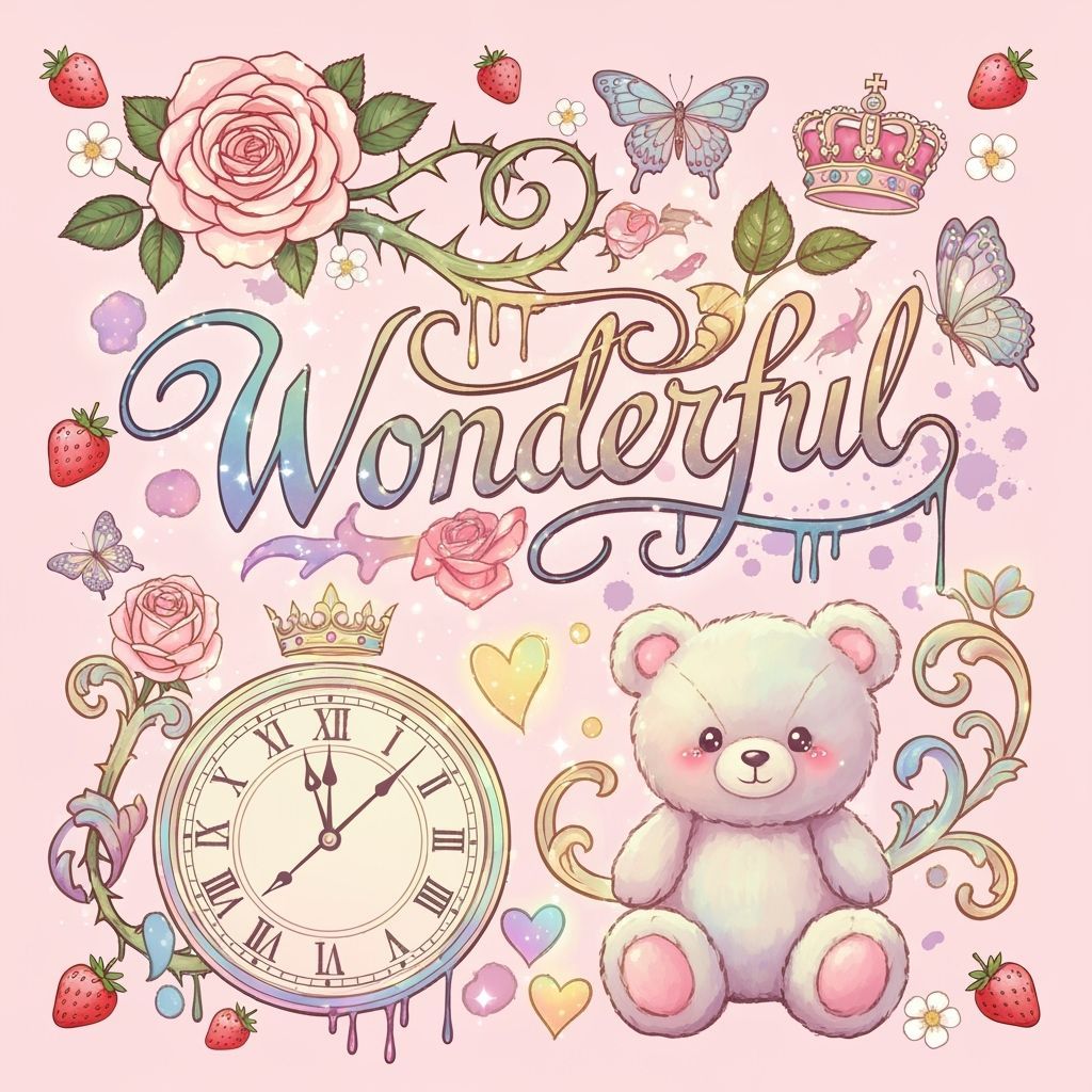 Pastel Fairytale with Teddy Bear and Gothic Script