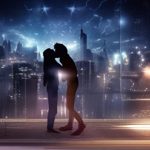 Kiss Under Starry Skyline: Cinematic Digital Painting