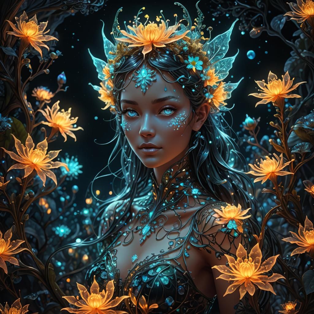 Bioluminescent Fractal Fairy Plants in Fantasy Landscape