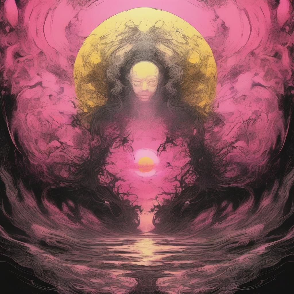 Dark Fantasy Portrait in Japanese Ink Art Style