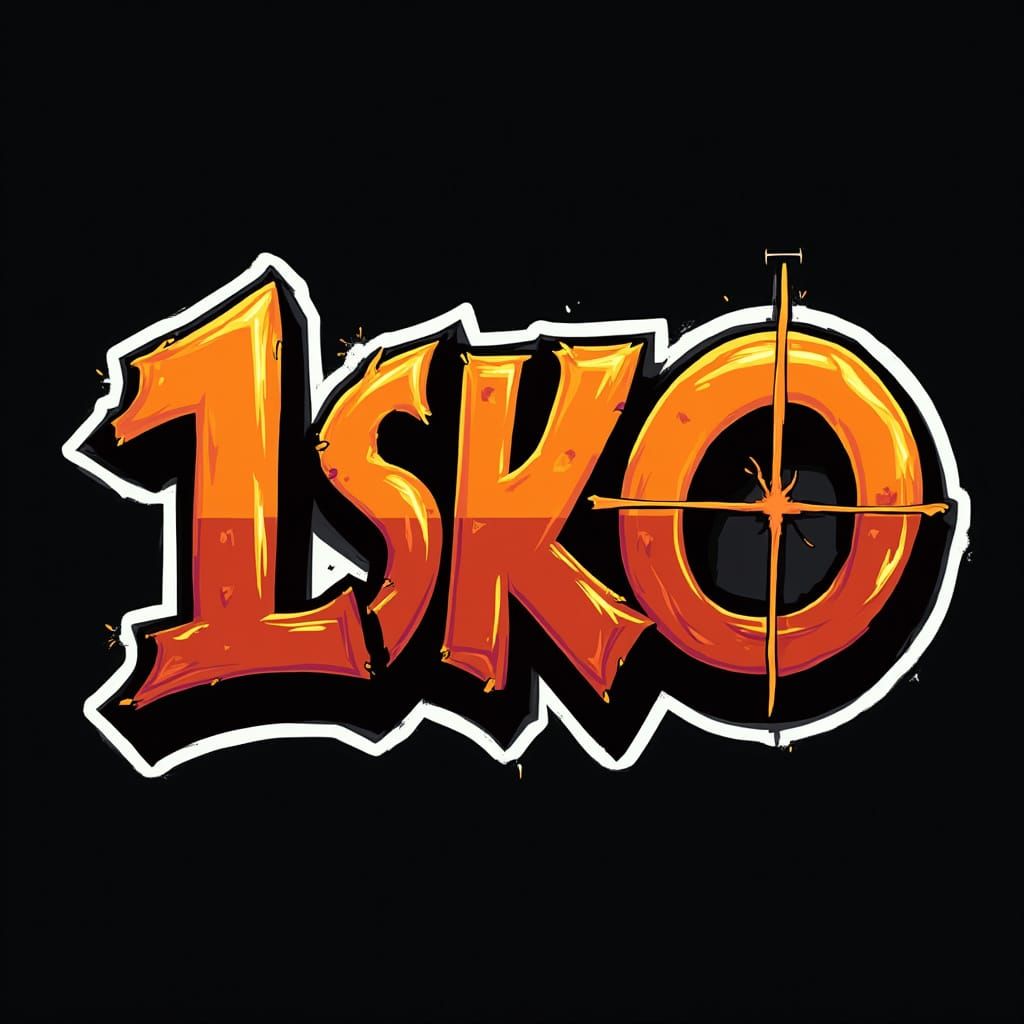 Graffiti Logo Text '1Shot.KO' with Crosshair in Cartoon Styl...