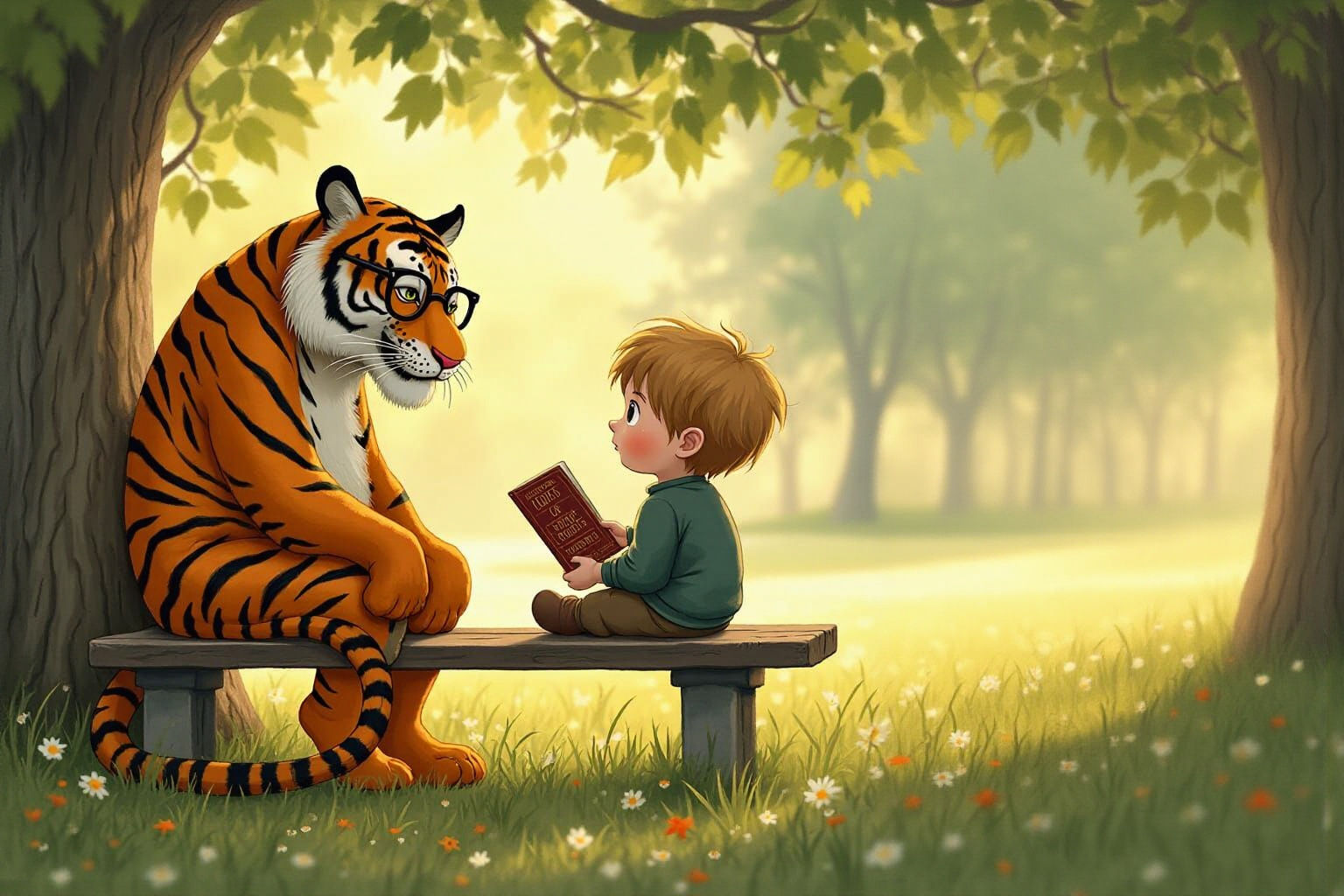 Wise Tiger and Child Discuss Freedom