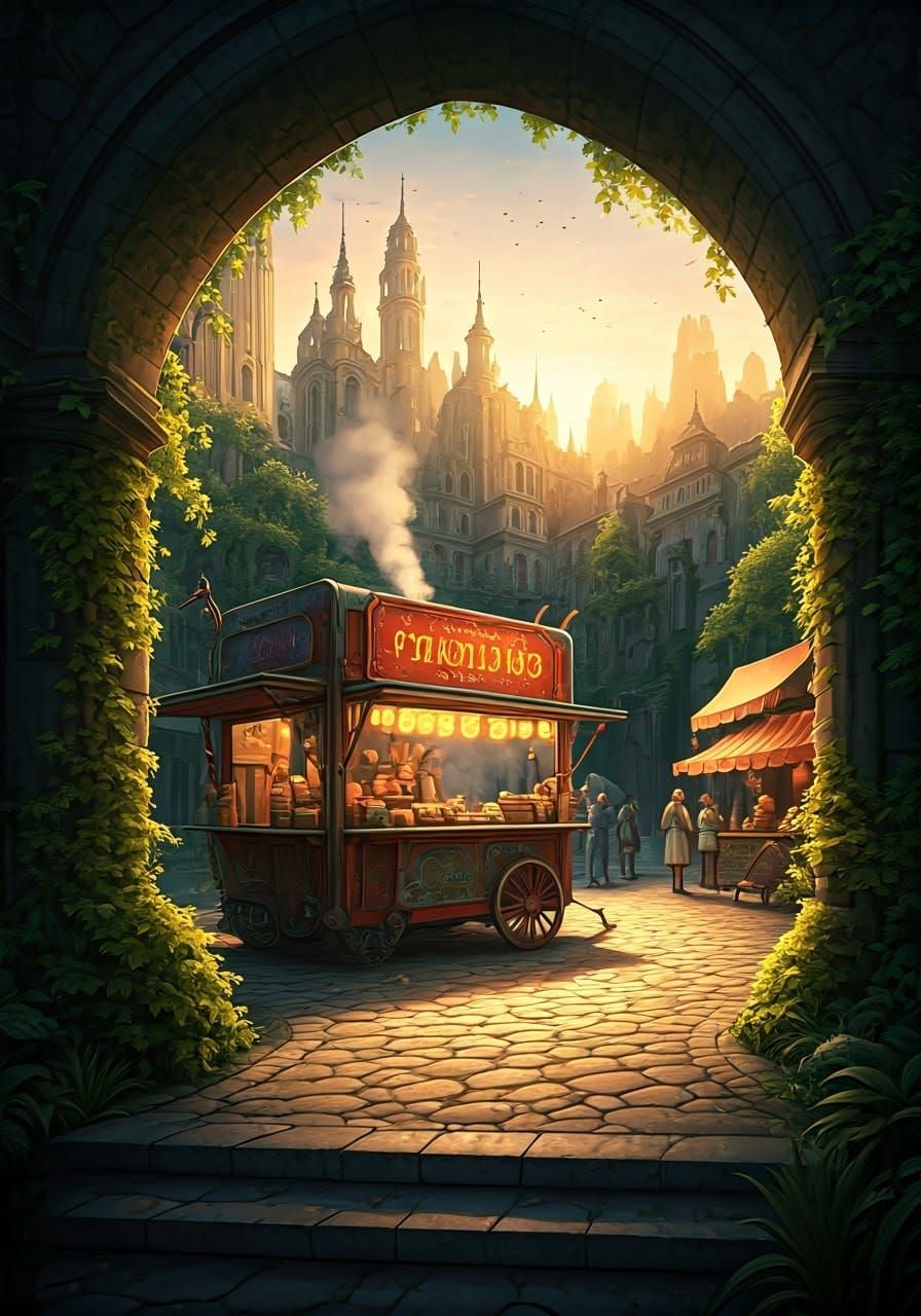 Whimsical Street Food Market at Sunset