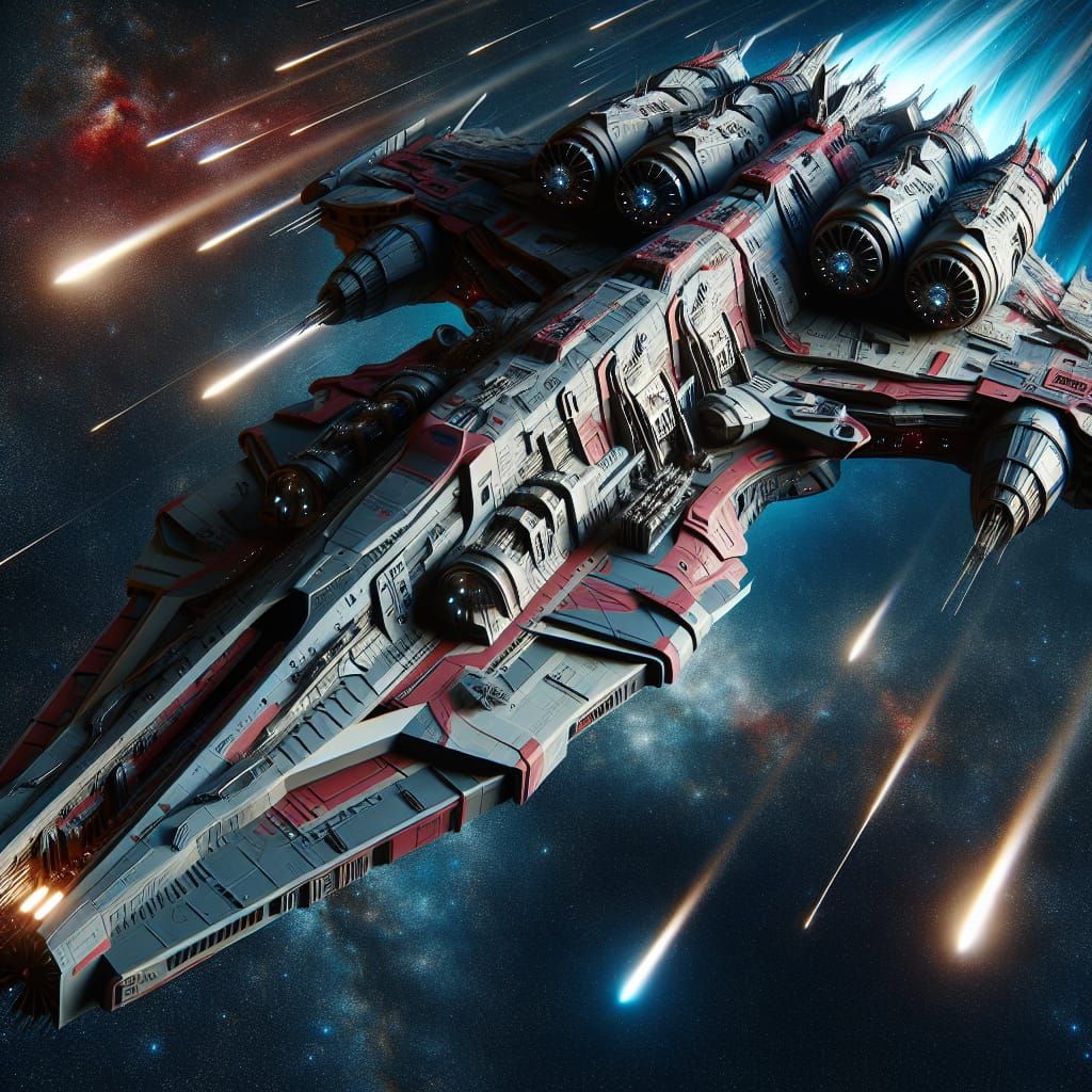 Cosmic Battleship Soaring Through Space