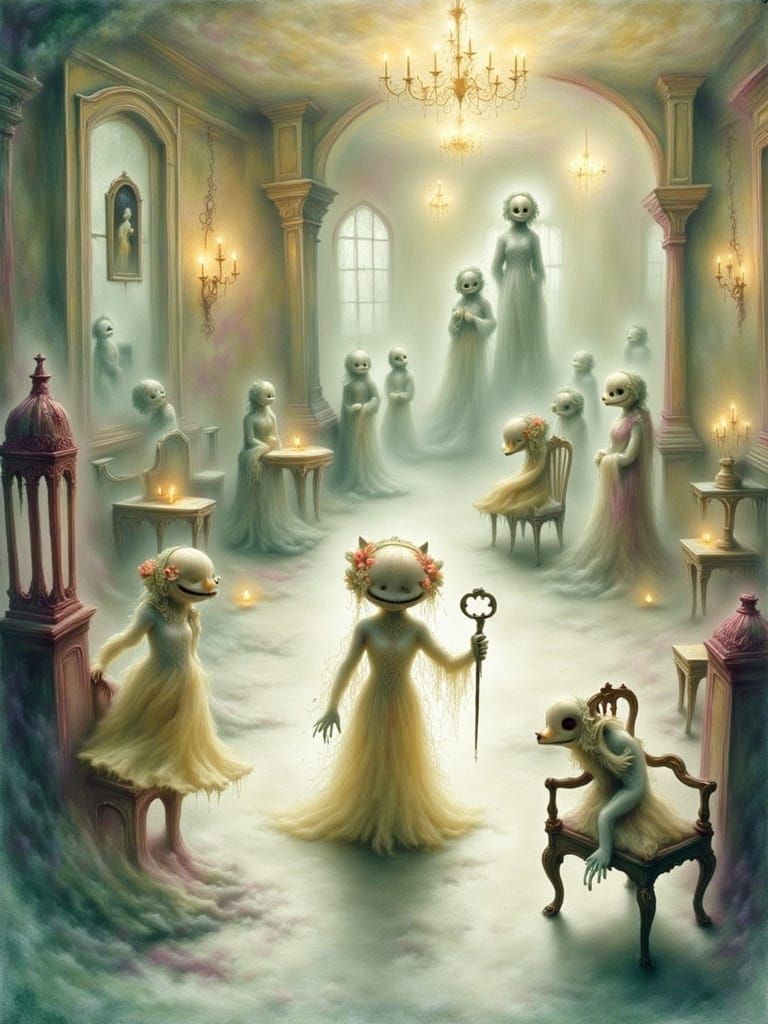 Ethereal Ghost at Silent Masquerade, Watercolor Art