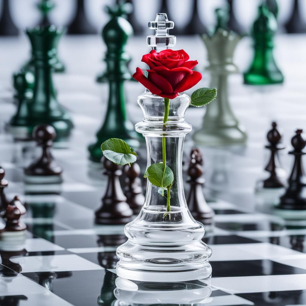 Transparent Glass Horse Chess Piece with Rose